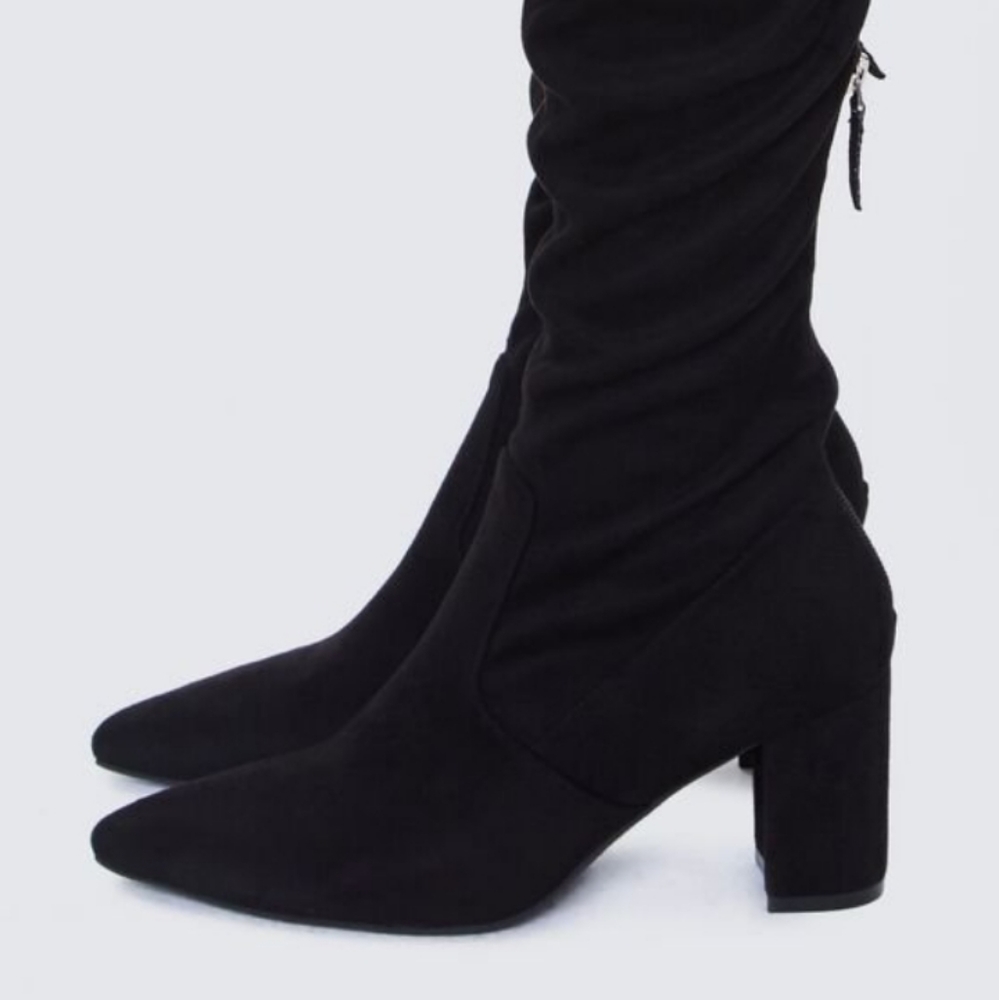 Black faux suede over the knee boots - Picture 2 of 7